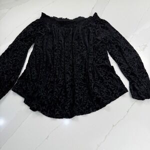 Loft Velvet Burnout Top Womens Large Black Witchy‎ Whimsigoth Dark Romantic
